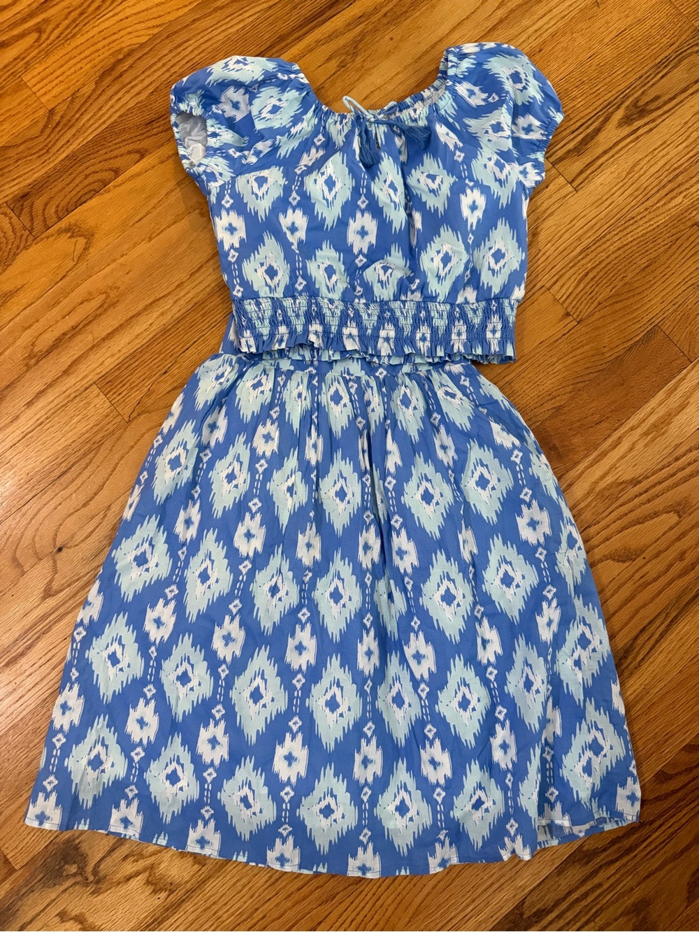 Haute Hippie Blue and White Ikat Short Sleeve Dress